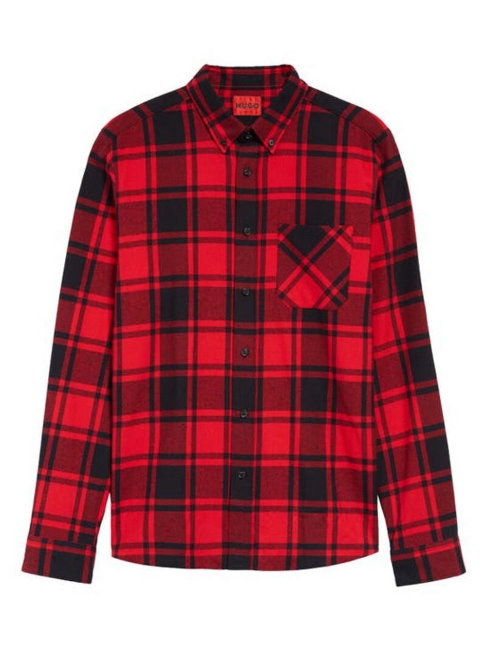 HUGO Men's Red and Black Plaid Button-Down Shirt